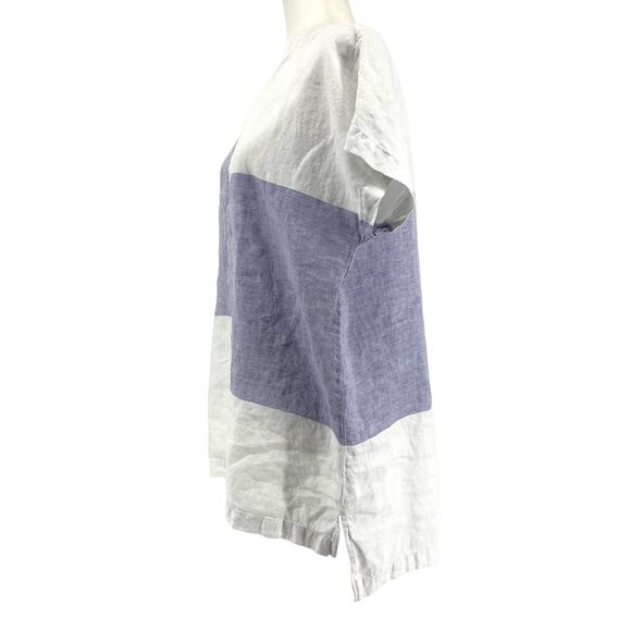 J. Jill Pure Linen Blue White Colorblock oversized tunic top (M) - Picture 2 of 6